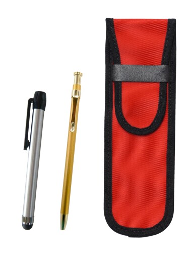 2個パック 布ペンケース赤 メタルタッチ棒銀とスリム60ボールペンゴールドセット NK02R-ALST-SV60KBP-2