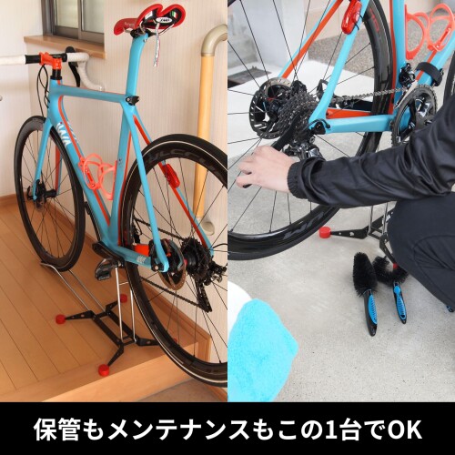 マニッシュボーイのiWA ロードバイク スタンド ディスプレイ メンテナンス バイクスタンド 自転車 黒 ディスクブレーキ スルーアクスル 対応｜アングル2