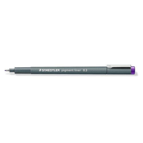 ステッドラー 水性ペン ピグメントライナー 線書ペン 0.3mm パープル 308 03-6*10 丈夫なペン先と、耐水・対光性に優れたインクの線書きペン「ピグメントライナー」のカラーバージョンです。 乾くと耐水性になるため水彩画と相性がよく、線画を描くのにぴったり。 紫外線に強く色あせないため、公式文書でも安心してご使用頂けます。 【サイズ】本体:W135mm×D12.8mm×H10.5mm 【線幅】0.3mm 【カラー】パープル 【デザインやイラスト、スケッチなど、表現の幅を広げてくれるステッドラーの線引きペン **「ピグメントライナー カラー」】 繊細な描線と美しい発色を両立し、作品に彩りとアクセントを加えたい場面で活躍します。 インクには、水性顔料インクを採用。鮮やかで発色の良いカラーは、線の存在感をしっかりと保ちつつ、細部までクリアに表現することができます。 輪郭線や補助線、ポイント使いなど、イラストやデザイン制作に最適です。 描いた線は、乾燥後に耐水性 ■耐光性を発揮。 水彩色鉛筆や水性絵具と組み合わせても線がにじみにくく、紫外線にも強いため、色褪せしにくいのが特長です。 作品の仕上がりを長く美しく保つことができます。 ペン先には、衝撃や摩耗に強いプラスチック製ペン先を採用。 つぶれにくく、安定した描線を維持できるため、繰り返しの使用でも描き味が変わりにくく、安心して使い続けられます。 また、消しゴムにも強いインク特性により、下描きや修正時に線が薄くなりにくく、作業効率もアップします。 マンガ ■イラスト ■コミック制作はもちろん、ノート、手帳、図解、配色設計など、幅広い用途で活躍します。 正確さと表現力を両立した、ステッドラーならではの高品質な線引きペンです。 商品コード20080410207商品名ステッドラー 水性ペン ピグメントライナー 線書ペン 0.3mm パープル 308 03-6*10型番308 03-6 VEカラーパープル※他モールでも併売しているため、タイミングによって在庫切れの可能性がございます。その際は、別途ご連絡させていただきます。※他モールでも併売しているため、タイミングによって在庫切れの可能性がございます。その際は、別途ご連絡させていただきます。