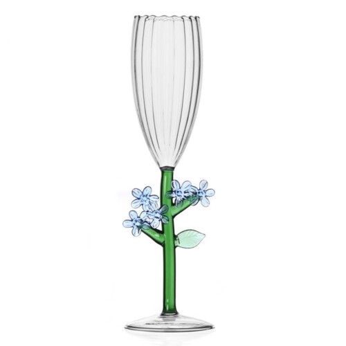 ICHENDORF (イッケンドルフ) フルートグラス optical ライトブルーの花 light blue flower 09354026-CN