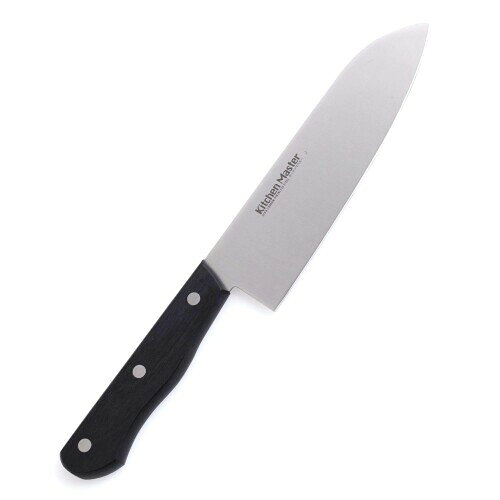 サンクラフト キッチンマスター 三徳包丁 167mm モリブデンバナジウム鋼 ステンレス 両刃 黒合板 万能包丁 家庭用 日本製 関の刃物 【サイズ】約289×47×14mm　刃渡り:約167mm　【重量】約117g　【原産国】日本　【素材】刃:ステンレス刃物鋼、ハンドル:積層強化木、鋲:ステンレススチール 【毎日活躍する、誰もが使いやすい万能包丁】 肉・魚・野菜と毎日の調理に活躍する三徳包丁。カーボンを豊富に含んだ刃物用ステンレス(モリブデンバナジウム鋼)を使用し、摩耗に強く手入れがラクな家庭用包丁です。 【関市の職人技・こだわりの熱処理】 刃物の街・岐阜県関市にて一貫して国内生産。1050[度]の焼き入れと280[度]の焼き戻しで「硬さ」と「粘り」を両立。伝統の平前(ひらまえ)研ぎで、1本ずつ丁寧に仕上げています。 【水に強く手になじむハンドル】 木材に樹脂をじっくり染み込ませ、耐久性と耐水性を高めた積層強化木のハンドルを採用。両刃仕様で左右どちらでも使いやすく、水回りで使用しても劣化しにくい設計です( ※食洗機不可)。 【職人による徹底した品質管理】 抜き打ち検品に加え、熟練職人が実際にスポンジを切って確かな切れ味を確かめる厳しい全数検品を実施。初めての本格包丁としても安心して長くご愛用いただける品質です。 【軽くて扱いやすい、毎日の万能三徳包丁】 肉、魚、野菜の調理にマルチに活躍する三徳包丁。重量約117gの超軽量設計で、長時間の調理でも手が疲れにくいのが特長です。 お手入れ簡単: 摩耗に強くサビにくい「モリブデンバナジウム鋼」を使用。日頃の手入れがとてもラクです。 心地よい切れ味: 職人の手による鋭い刃付けで、トマトや鶏肉の皮も滑らかにスパッと切り進めます。 だれでも使いやすい: 左右対称の両刃仕様。ハンドルは水に強く手になじむ高耐久な黒合板を採用。 商品コード20082294253商品名サンクラフト キッチンマスター 三徳包丁 167mm モリブデンバナジウム鋼 ステンレス 両刃 黒合板 万能包丁 家庭用 日本製 関の刃物型番4971884247613サイズ三徳包丁カラーシルバー※他モールでも併売しているため、タイミングによって在庫切れの可能性がございます。その際は、別途ご連絡させていただきます。※他モールでも併売しているため、タイミングによって在庫切れの可能性がございます。その際は、別途ご連絡させていただきます。