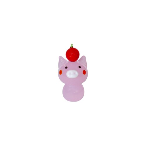 フォーカート かわいい 手作り ガラス細工 りんごのっけブタ ピンク