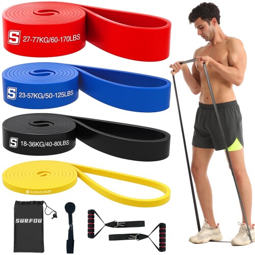 SURFOU トレーニングチューブ 懸垂 チューブ ダイエット器具 筋トレ グッズ 4本セ...