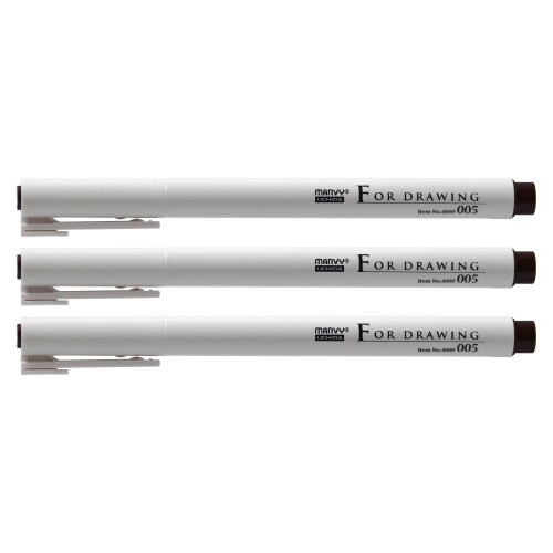 マービー(MARVY) フォードローイング 0.05mm ダークブラウン 3本組 54600-01-3005 ペン先:極細 0.05mm インク:水性顔料(中綿タイプ) インク特性:乾くと耐水性 色:ダークブラウン 製造:日本 耐水性の顔料インクで、アルコールマーカーに滲まないドローイングペンです。 色はダークブラウン。 ペン先は0.05mmの極細で繊細な線を表現するのに最適。 また、ペン先のニブが強いの筆圧の強い方にもお勧めです。 また、ペン先がしなりにくくぶれないので、思った通りの線が描けます。 インクはEUの基準(CEマーク)を満たしております。 商品コード20081670260商品名マービー(MARVY) フォードローイング 0.05mm ダークブラウン 3本組 54600-01-3005型番54600-01-3005サイズ0.05mmカラーダークブラウン※他モールでも併売しているため、タイミングによって在庫切れの可能性がございます。その際は、別途ご連絡させていただきます。※他モールでも併売しているため、タイミングによって在庫切れの可能性がございます。その際は、別途ご連絡させていただきます。