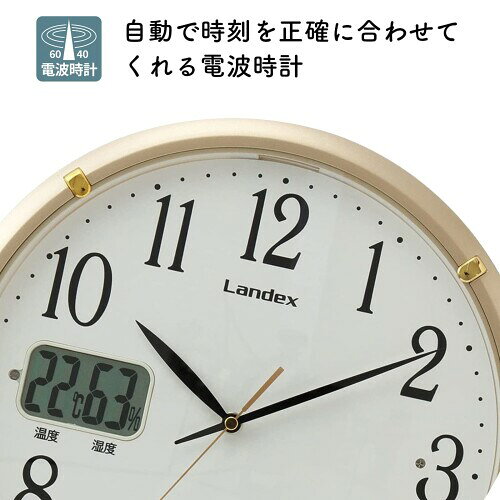 ランデックス LANDEX 電波掛け時計 ソクテルEX アナログ 温度湿度計 32.5cm ライト付き 文字大きい 見やすい 壁掛け 時計 自動点灯 静音 おしゃれ リビング 寝室 ゴールド YW9150GD [3]