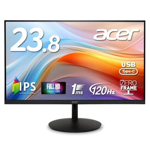 Acer モニター 23.8インチ フルHD 非光沢 IPS 120Hz 1ms(VRB) AdaptiveSync HDMI 1.4 Type-C・65W給電対応 スピーカー・ヘッドフォン端子 高さ調整 ゼロフレームデザイン SH242YG0bmihux Acer モニター 23.8インチ フルHD 非光沢 IPS 120Hz 1ms(VRB) AdaptiveSync HDMI 1.4 Type-C・65W給電対応 スピーカー・ヘッドフォン端子 高さ調整 ゼロフレームデザイン SH242YG0bmihux