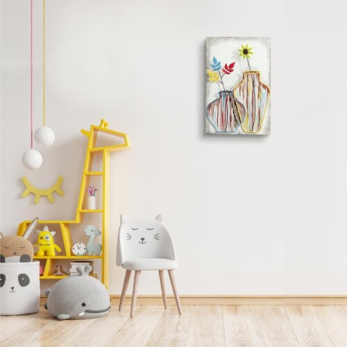 Objet - 壁掛けアートパネル, 花瓶と花のデザイン, モダン＆ポップインテリア装飾, 壁飾り,30.5cm x 46cm