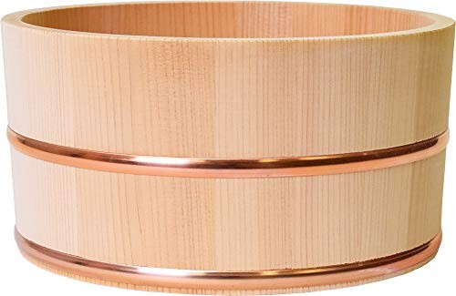 木曽工芸 湯おけ 日本製 木製 さわら 丸湯桶 銅タガ (小) 22.5cm