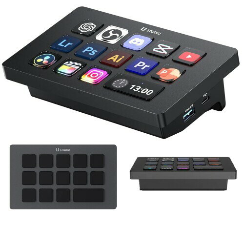 Ulanzi D200H ストリーム デッキ コントローラー USB3.0高速転送 PD急速充電 13個カスタム可能なキー AIオフィスアシスタント ライブ配信やコンテンツ作成用 OBS/Teams/YouTube/Zoom等をコントロール