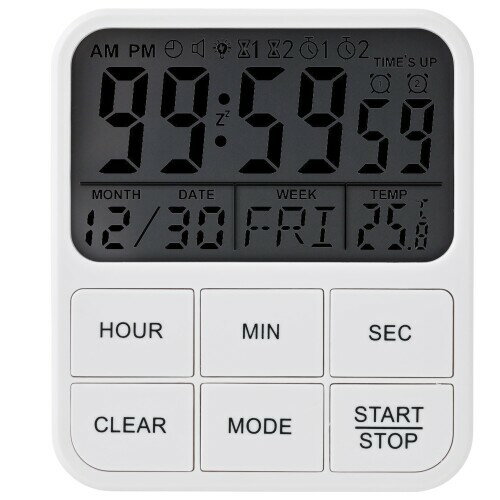 LINKSY ALL in Timer 2つの時間が計れるタイマー カレンダー 温度計 時計 アラーム 無音切替 LT095WA 8×7×2cm ホワイト