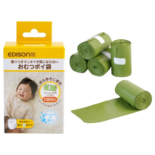 EDISONmama(エジソンママ) おむつポイ袋 香りつきでニオイが気にならない 1ロール 20枚×5本入り エチケット袋 ゴミ袋 おむつ オムツ ペット 赤ちゃん 防災 生ゴミ などの処理に 【持ち歩きに便利】赤ちゃんとのお出かけに欠かせない!持ち歩きに便利なロールタイプのおむつポイ袋。せっけんの香りがついているので、おむつのニオイが気にならない仕様です。 【1枚ずつ取り出しやすいミシン目】1枚ずつ取り出しやすいミシン目入り。ミシン目に指を入れるだけで、さっと切り取れます。ロールが勝手に飛び出さないよう、端には留めシールつき。 【1ロールで持ち歩きやすい】1ロールあればお出かけは安心。こちらのロールは長さ約60mmで手のひらにおさまるほど。おむつポーチに入れても邪魔にならず、持ち歩きに便利です。 【ちょうどよいサイズ感】新生児用おむつだと5つほど入るサイズ感。中身も透けにくいカラーです。1ロール20枚が5本セットで合計100枚入り。 【サイズ/重量】袋サイズ:230×330mm/厚さ0.015mm、1ロールのサイズ:33×33×60mm/40g【生産国】台湾 商品コード20081732305商品名EDISONmama(エジソンママ) おむつポイ袋 香りつきでニオイが気にならない 1ロール 20枚&times;5本入り エチケット袋 ゴミ袋 おむつ オムツ ペット 赤ちゃん 防災 生ゴミ などの処理に型番KJZ420651サイズ230ミリメートル&times;33ミリメートル&times;33ミリメートル&times;60ミリメートルカラー白い※他モールでも併売しているため、タイミングによって在庫切れの可能性がございます。その際は、別途ご連絡させていただきます。※他モールでも併売しているため、タイミングによって在庫切れの可能性がございます。その際は、別途ご連絡させていただきます。