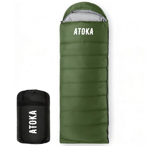 寝袋 2026新登場 ATOKA シュラフ 封筒型 キャンプ アウトドア 軽量 保温 防災 防寒 冬用 1.0Kg 1.4Kg 1.8Kg 簡易防水 オールシーズン（オリーブ 1kg） mannishboy-24743101 マニッシュボーイ パッケージ画像
