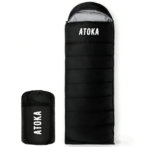 寝袋 2026新登場 ATOKA シュラフ 封筒型 キャンプ アウトドア 軽量 保温 防災 防寒 冬用 1.0Kg 1.4Kg 1.8Kg 簡易防水 オールシーズン（ブラック 1kg） mannishboy-24876416 マニッシュボーイ パッケージ画像