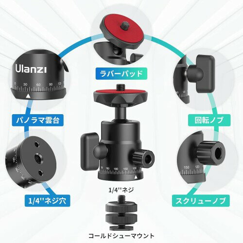 Ulanzi 2867 H28 ボールヘッド 自由雲台/カメラ用 360°回転自由雲台 パノラマ コー...