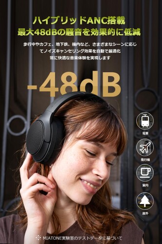 MIATONE ワイヤレス ヘッドホン Bluetooth 5.4 対応｜最大48dBアクティブノイズキャンセリング ＆ 外音取込/重低音サウンド/無線・有線両対/60時間再生 / 収納ケース付 / 40mm+10mmデュアルドライ mannishboy-24263282 マニッシュボーイ サンプル画像2