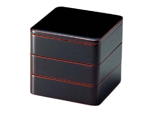 J-kitchens 行楽弁当箱 （ 弁当箱 ） 日本製 木製 65隅丸三段重 溜内朱 （1組) 19.8cm 漆塗り 手塗り 容器