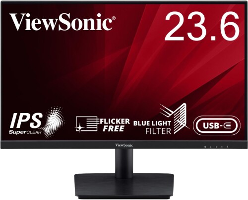 ViewSonic ビューソニックジャパン 23.6インチ USB Type-C搭載液晶モニター VA2409-MHU-7 (フルHD/IPS/75Hz/スピーカー内蔵/HDMI,VGA,USB Type-C/フリッカーフリー/ブルーライトフィルター/フレームレス/低