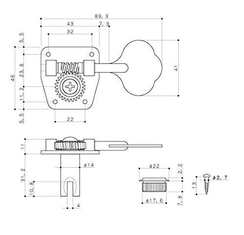 GOTOH ベース用ペグ、4L、ニッケル(3016NX) GB2-L-N