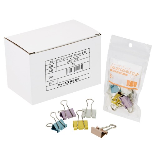 アイ・エス カラー ダブルクリップ 中 幅25mm 5個 10セット WIK2-CD25-10