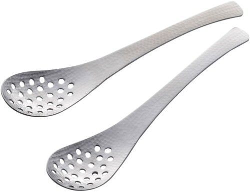 下村企販 レンゲ スプーン 穴あき 2本組 槌目模様 食洗機対応 18-8ステンレス 全長18cm 汁を切ってすくえる ラーメン 坦々麺 コーン らっきょ マッシャー代わりに シンプル おしゃれ れん