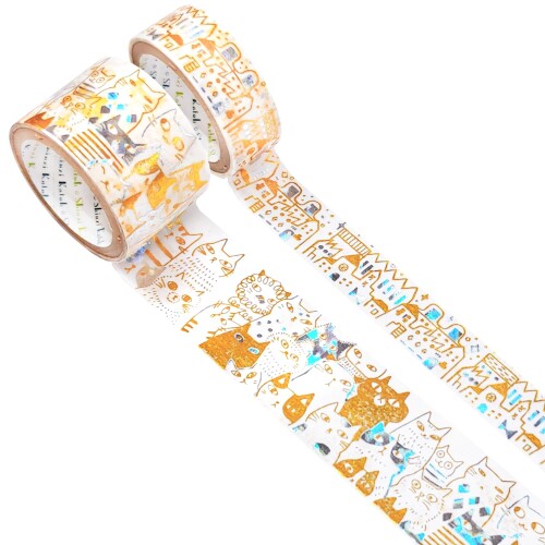 シール堂 日本製 2色箔 きらぴかマスキングテープ 星アカリ 2巻 セット 家並み・many cats 猫 Shinzi K..