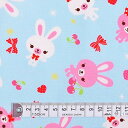 COLORFUL TEXTILE MARKET ハッピーうさちゃん仲良しうさちゃん(ライトブルー)オックス生地 110cmx300cm D0066630