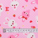 COLORFUL TEXTILE MARKET ハッピーうさちゃん仲良しうさちゃん(水玉ピンク)オックス生地 110cmx300cm D0077630