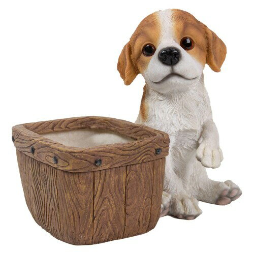 ウービア 花鉢に寄り添うキャバリア 23.5×13.8×19.3cm 人形 フィギュア 置き物 アニマル 動物 ガーデン..