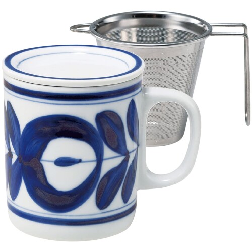 西海陶器(Saikaitoki) 波佐見焼 マグカップ 蓋付 マジョリカ フラワー スーパーステンレス 茶こし付 容量約250ml 電子レンジ可 食洗機対応 日本製 10220