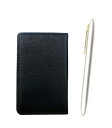 シボ牛革黒名刺入れ ブラスダカーポ・クリップ付 ボールペンセット パール軸 MEIB-TK11-P