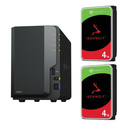 Synology DS223 Seagate HDD (2ベイ/ HDD IronWolf-4TBx2台同梱 / QuadコアCPU 2GBメモリ搭載) フィールドレイク取扱品 電話/メールサポート対応