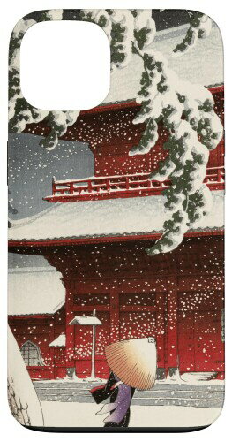 日本のヴィンテージアート 日本美術 浮世絵 日本の 多色刷 木版画 寺院 雪 芝 増上寺 スマホケース iPhone 13 用