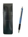 2個パック スリム牛革ペンケース黒 メタル&ピッチグリップボールペンセット 青 T23-ASB-WZ2067BP-L-2