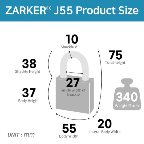 ZARKER ザーカー ステンレススチール製防錆南京錠、コンテナ倉庫、倉庫、外部車両など天候の悪い場所に最適 J55