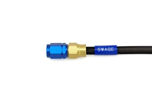 SWAGE LINE(スウェッジライン) イージーオーダーブレーキホース 汎用ホース ストレートフィッティング アルミ(ゴールド/ブルー) ブラックスモークホース 1200mm PAKB-1010M-1200