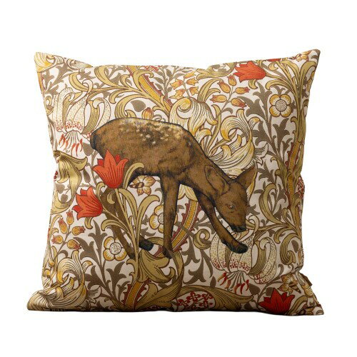 Jubilee クッションカバー サテンコットン ウィリアムモリス柄 Golden Lily (Khaki) 45x45cm 両面プリント ジッパー付き