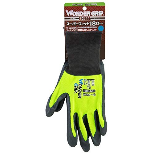 (ユニワールド)手袋 Wonder Grip WG1855 U-Feel作業用 編み手袋 ゴム手の平 ゴムびき（イエローXL）