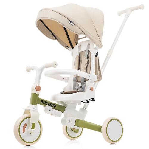 BTM 子供用三輪車 アップグレード 折りたたみ 三輪車 カバー 手押し棒付き 7in1 バイク 安全ベルト 三輪車のりもの 超軽量 座面回転 ハンドル調整可能 自転車 おもちゃ 乗用玩具 幼児用 赤