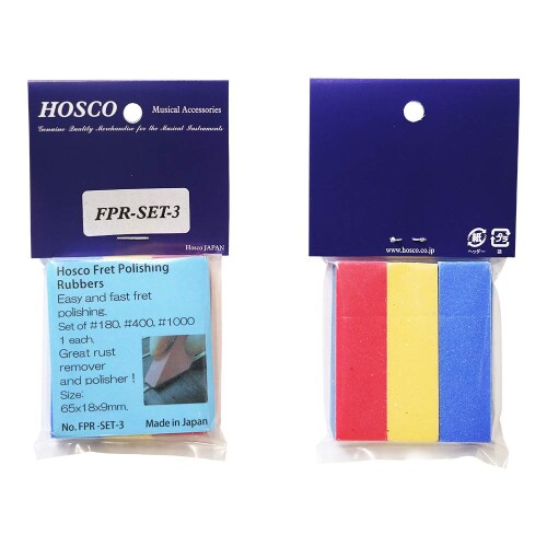 HOSCO Luthiers Tools フレットポリッシングラバー3種セット（#180, #400, #1000 各1pc） FPR-SET-3 フレット磨きに最適なポリッシングラバーのセット 内容物:#180, #400, #1000 各1本 サイズ:W18 xL65 xD9mm 商品紹介 世界中で使用されているHOSCO Luthiers Tools。楽器の製作、修理、調整のために開発された専用のツールです。 安全警告 本製品には鋭く尖った箇所がございますので怪我や楽器等のキズ、損傷に十分ご注意の上、ご使用ください。 ご注意(免責)必ずお読みください 本製品は専門家の使用を前提に開発されており、使用に際して生じた楽器の傷、損傷等について補償いたしかねます。 商品コード20078112052商品名HOSCO Luthiers Tools フレットポリッシングラバー3種セット（#180, #400, #1000 各1pc） FPR-SET-3型番FPR-SET-3※他モールでも併売しているため、タイミングによって在庫切れの可能性がございます。その際は、別途ご連絡させていただきます。※他モールでも併売しているため、タイミングによって在庫切れの可能性がございます。その際は、別途ご連絡させていただきます。