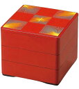 J-kitchens 重箱 3段 5寸 彩 お重箱 朱松葉市松 15.1cm x 15.1cm x 13.3cm 日本製