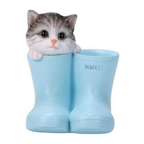 ウービア サバトラ白猫長靴ジャー 9.8×9×11cm 人形 フィギュア 置き物 アニマル 動物 ガーデン 装飾 リアル かわいい ネコ H23233-16