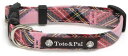 Toto&Pal 首輪 ロイヤルタータンチェックカラー(スワロフスキー付) ピンク 20mm