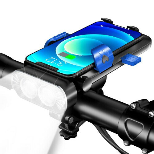 VECELO 自転車用 ライト 4in1多機能 LEDヘッドライト 自転車スマホホルダー USB充電式 大容量4000mAh ..