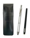 スリム牛革ペンケース黒 ペン型消しゴム 黒と3メカシルバーセット T23-ASBMC46B-3MS