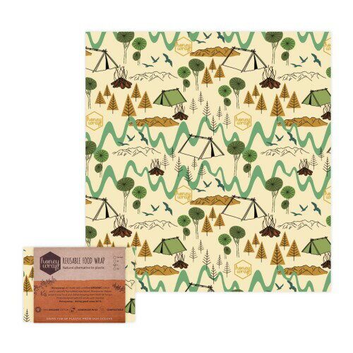 Honeywrap (ハニーラップ) みつろう エコラップ Lサイズ1枚- Camping 【再利用可能なみつろうエコラップ】Lサイズは33cm X 35cmの1枚入り。小ぶりのパン&バケットや大きなサンドイッチ、大きめの野菜、サラダボールのカバーに最適。 【素材・成分】環境にやさしいGOTS認定の100%オーガニックコットン生地に、無漂白ミツロウ、植物性樹脂、ホホバオイル、オーガニックココナッツオイル、マヌカオイル、プロポリスがブレンドされています。 【特徴】天然の防腐剤でもあるミツロウは抗菌性や保存性を持ち、さらに包まれ密閉された状態でも空気を通すので、食品も長持ち。食品ロス削減にも繋がります。また大切に使うことで、約12カ月繰り返し使えて、役目を終えたら土に還り、堆肥となります。ゴミを出さない、環境に優しいナチュラル素材のラップです。 【使い方】食品やお皿、ボウルなどを包み、手の平でゆっくり押さえると手の温度でラップが柔らかくなり、しっかりと蓋ができます。 自然の物質を利用しているため、約60[度]でやわらかく溶けてしまいます(お湯洗い・電子レンジ使用不可)。 【デザイン】慈善団体やNZのアーティスト達と協力し、背景となるストーリーを伝える美しいデザイン。 包む、すすぐ、繰り返し使う ハニーラップは使いやすく、お手入れも簡単で、何度も使用できます。色々なサイズがあり、およそ12ヶ月間ご使用いただけます。 長い間食品のフレッシュキープ ハニーラップで保存すると、食品が長持ちし、美味しさを保ったまま保存できます。ミツロウのコーティングはラップで包まれて密閉された状態でも空気を通すからです。 GOTS認定のオーガニックコットン(インド産)でニュージーランド製 ハニーラップは、ミツロウ、樹木樹脂、ホホバオイル、オーガニックココナッツオイル、マヌカオイル、プロポリスをブレンドしたGOTS認定オーガニックコットンで作られています。 Honeywrap (ハニーラップ) は、2人の母親が学校のプロジェクトをきっかけに、再利用可能なミツロウラップのアイディアをビジネスに変えたことから始まり「地球上のプラスチックの効果的な削減に貢献したい」という真剣な思いとNZの大自然からヒントを得て作り出されました。 NZのアーティストによるオリジナル、明るいNZらしいデザインでキッチン周りもおしゃれに! 【注意事項】 ■電子レンジ ■オーブン ■食洗機使用不可 ■直射日光を避けてください。 ■生肉や生魚の包装はしないでください。 ■レモンなど酸の強い食品のカット面に直接圧着しないでください。 ■熱湯使用不可 ■火や高温環境に触れないようご注意ください。 【色味について】 ハニーラップは、オーガニックコットンやミツロウなど天然のものを使用しているため、入荷時期によっては色味が若干変わる場合がございます。予めご了承の上お買い求めください。 商品コード20076130552商品名Honeywrap (ハニーラップ) みつろう エコラップ Lサイズ1枚- Camping型番HW-CMP-LRGサイズLカラーCamping (キャンピング)※他モールでも併売しているため、タイミングによって在庫切れの可能性がございます。その際は、別途ご連絡させていただきます。※他モールでも併売しているため、タイミングによって在庫切れの可能性がございます。その際は、別途ご連絡させていただきます。