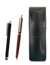 2個パック スリム牛革ペンケース黒 タッチペンとAP300昭和40年代復刻ノック式金属クリップボールペンセット 赤 T23-ASB708-AP300B-R-2