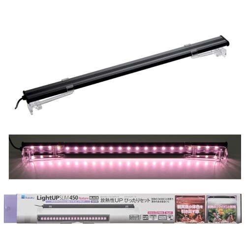 水作 ライトアップ SLIM ナチュレ 450 ブラック 45-55cm水槽用 水槽用LEDライト/45〜51cm水槽用フレーム・フレームレス水槽対応 観賞魚の美しさを引き出す赤色の光源。アルミ製ボディ フタ受け付ステー:スライドするのでセットする水槽タイプに合わせてぴったり調整できます。 LEDチップ:特殊LEDチップを採用、水槽内を色ムラなく照らします。 フレームあり・なしどちらにもフタをしたまま取付OK 観賞魚の美しさを引き出す赤い光源。歪みがなく放熱性の高いアルミボディ。スライドステーでぴったりセット。 商品コード20077554560商品名水作 ライトアップ SLIM ナチュレ 450 ブラック 45-55cm水槽用型番4974105026158サイズ450(45-55cm用)カラーナチュレブラック※他モールでも併売しているため、タイミングによって在庫切れの可能性がございます。その際は、別途ご連絡させていただきます。※他モールでも併売しているため、タイミングによって在庫切れの可能性がございます。その際は、別途ご連絡させていただきます。