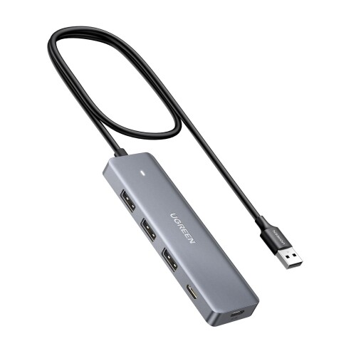 UGREEN USB 3.0 ハブ 4ポート拡張 USB ハブ USB C電源供給 セルフパワー/バスパワー USB 高速ハブ 軽量型 PS5 PS4 Windows/Mac OS対応 LEDランプ付き (3A1C -60cm)