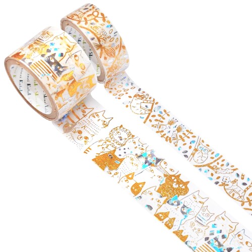 シール堂 日本製 2色箔 きらぴかマスキングテープ 星アカリ 2巻 セット 動物たち・many cats 猫 Shinzi..