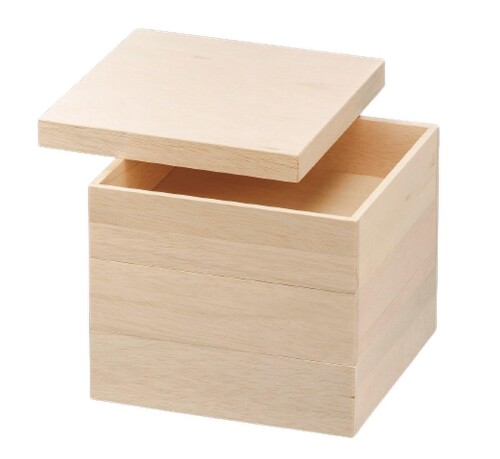 J-kitchens 日本製 重箱 3段 木製 8寸 富貴宝白木 24.2cm x 24.2cm x 19.0cm